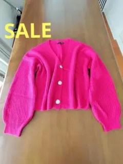 洗濯可能　綺麗な色のリブ編みカーディガン　シンプルニット