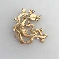 マットゴールド　星と月のブローチ　月　星　レトロ　ブローチ　ビンテージ　北欧風