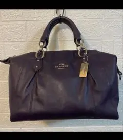 COACH ダークパープル レザー ハンドバッグ