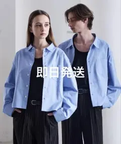 CLEL】ロイヤルオックスフォード クロップドシャツ サックスブルーL