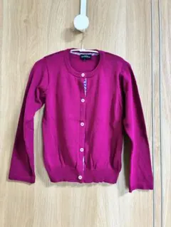 マゼンタ カーディガン フラワー柄トリム125cm