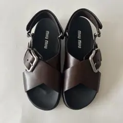 【新品】 miu miu レザー フラット サンダル 37 ブラウン