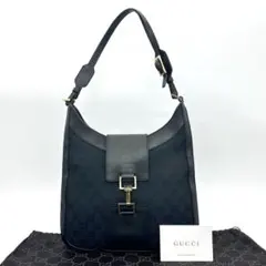 GUCCI グッチ ショルダーバッグ 黒 GGキャンバス ジャッキー金具 レザー