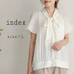 index ボウタイブラウス 半袖 プリーツ シフォン オフホワイト 上品 通勤のサムネイル