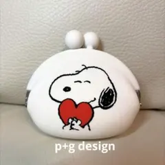 p+g design ハート スヌーピー 白 シリコン がま口 ポーチ 美品