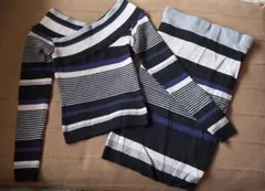 リゼクシーresexxy ボーダーオフショルニットタイトセットアップ　Fミックス