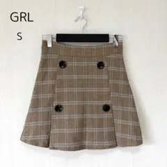 GRL グレイル　チェック柄 ミニスカート　プリーツ　フレア ブラウン　S