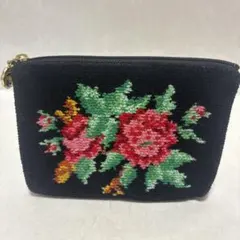 フェイラー　FEILER シュニール織　ポーチ　ブラック　花柄