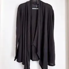 ブラック ドレープ カーディガン 羽織り 薄手 体型カバー 海外古着 ロング