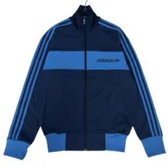 ☆6928 adidas トラックジャケット ネイビー/シアン あの M～