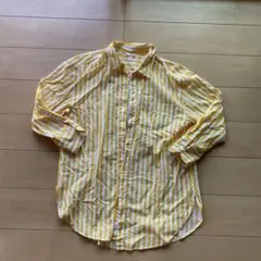 H&M リネン　ストライプ長袖シャツ イエロー　Lサイズ