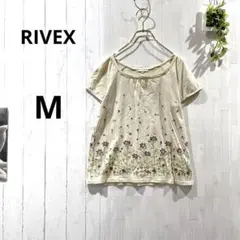 【RIVEX】 花柄 半袖Tシャツ M 綿100％ フラワープリント ナチュラル