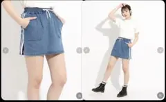 140cm ピンクラテ ミニ丈 デニムスカート インナーパンツ付 デニムスカパン