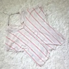 ティップトップ　シャツ　ブラウス　半袖　チュニック　M　ストライプ　白　ピンクのサムネイル