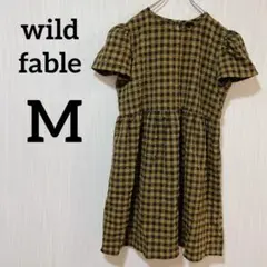 美品✨wild fable【M】チェック柄 半袖ワンピース 黒 黄色 かわいい