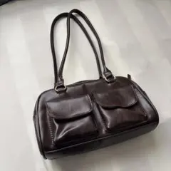 レザーハンドバッグ ダークブラウン
