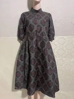 着物リメイクワンピース　大島紬　3月中旬発送　ハイネック