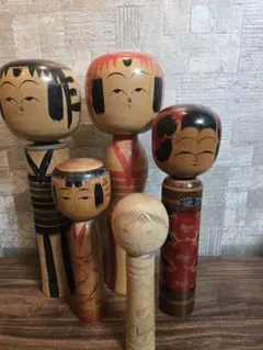 伝統的な手描きこけし6体セット