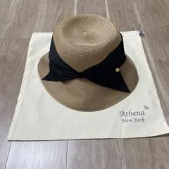 美品】Athena New York 麦わら帽子 リボン ハット - メルカリ