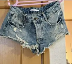 ZARA スタッズ付きデニムショートパンツ S