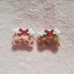 赤ちゃんフリルサロペット2着セット　いちご桃色茶色　ハンドメイド