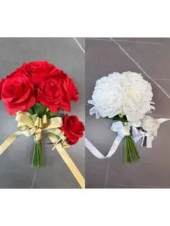 ウエディングブーケ・ブートニア　赤と白 2個セット