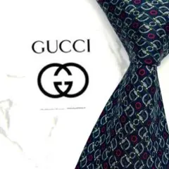 ◆良品◆ GUCCI グッチ ネクタイ 青色 幾何学模様 高級感