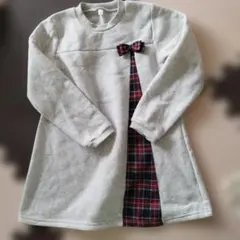 グレー リボン付きチェック柄ワンピース 130