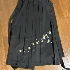 桜刺繍 袴 ブラック L × ホワイト半幅帯 2点セット 卒業式 謝恩会 