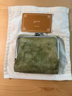 【美品】genten アンティーコ　グリーン がま口　二つ折り財布