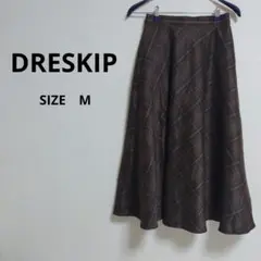 ⑮【DRESKIP】上品チェック柄 フレアロングスカート Mサイズ