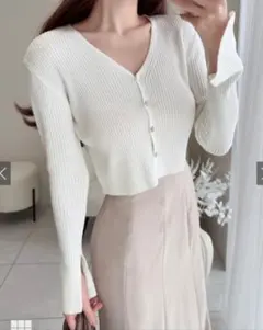 GRLスリットフレアスリーブニットカーディガン　オフホワイト
