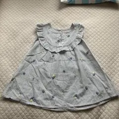 ストライプ柄花柄刺繍ワンピース 90cmのサムネイル
