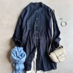 美品▲mizuiroind 米茲伊羅印//蕾絲 束腰外衣▲深藍色