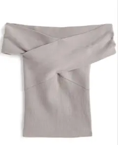 クロスオフショルダーリブニットトップス[dr773]