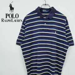 【90s 古着】ポロ ラルフローレン ポロシャツ ボーダー マルチネイビー L