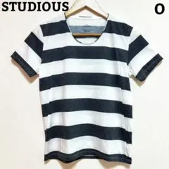 STUDIOUS 半袖ボーダー Tシャツ グレー ホワイトO クルーネックのサムネイル