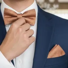 蝶ネクタイ チーフ 2点セット オレンジ 結婚式 新郎 フォーマル パーティーのサムネイル