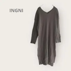 イング　【M】リブニット　チュニックワンピース　前後Vネック　サイドスリット　秋