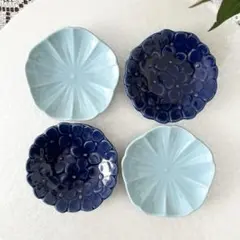 【新品未使用】青色と水色　小皿　輪花皿　4枚セットのサムネイル