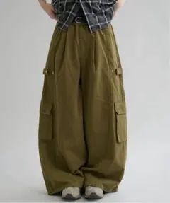 【完売品】EPNK カーキ　ワイドシルエット カーゴパンツ