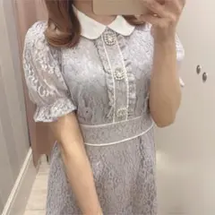【 evelyn エブリン 】レースビジューワンピース グレーのサムネイル