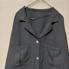 GU オープンカラーダブルポケットシャツ(M)チャコールグレー　シンプル