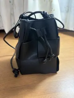 ブラック イントレチャート 巾着 ショルダーバッグ