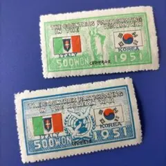 5679 外国切手 【超レア品】韓国 1951年 国連軍参戦 イタリア 韓国2種