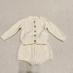 韓国子供服　ケーブル編み カーディガンとショートパンツのセットアップ 73cm
