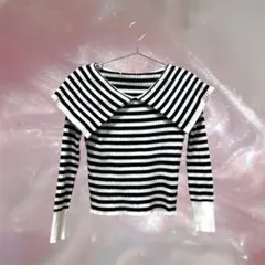 NICECLAUPストライプ BIG襟 ニット