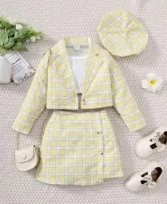 子供服 セットアップ 3点セット チェック イエロー 5Ｙ