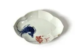 骨董　アンティーク　色絵古九谷　古伊万里　染付　赤絵　海老文様　変形皿　木瓜皿