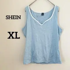 美品✨ SHEIN 【XL】 水色 Vネック タンクトップ ノースリーブ ブルー